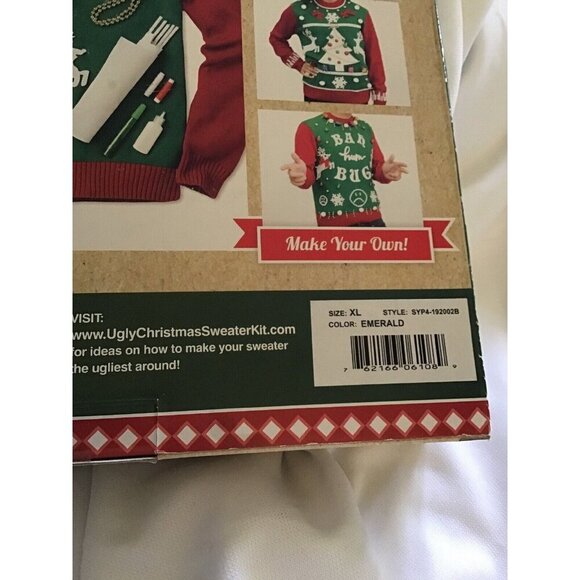Ugly Christmas Sweater Kit XL Emerald Colorblock Sweater Reindeer Snowflakes Gli - Picture 5 of 10